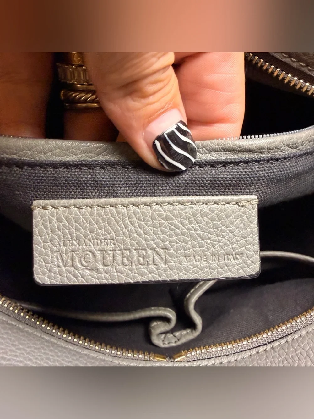 Alexander McQueen Gray Leather Satchel with Gold Skull Accent